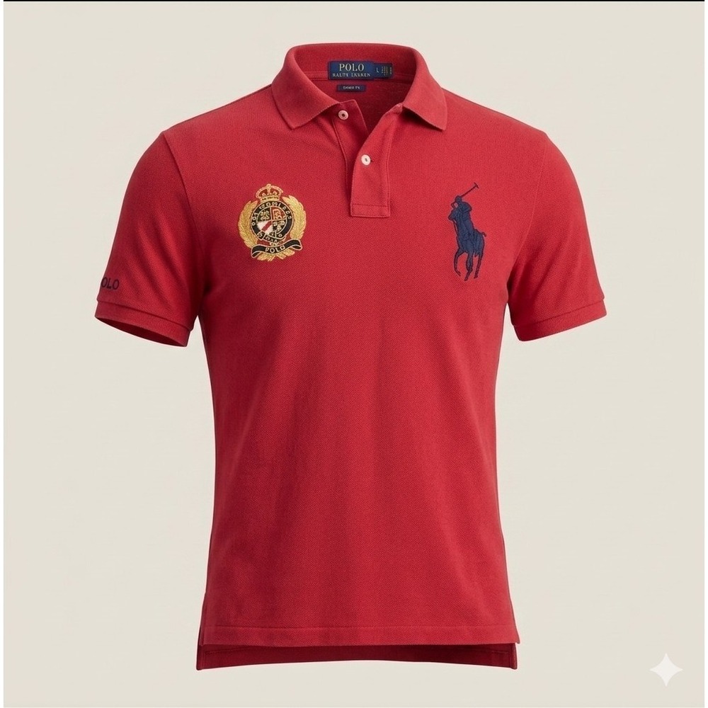 Polo Ralph Lauren Men's Red Embroidered Big Pony & Polo Crest Polo Shirt. Size L